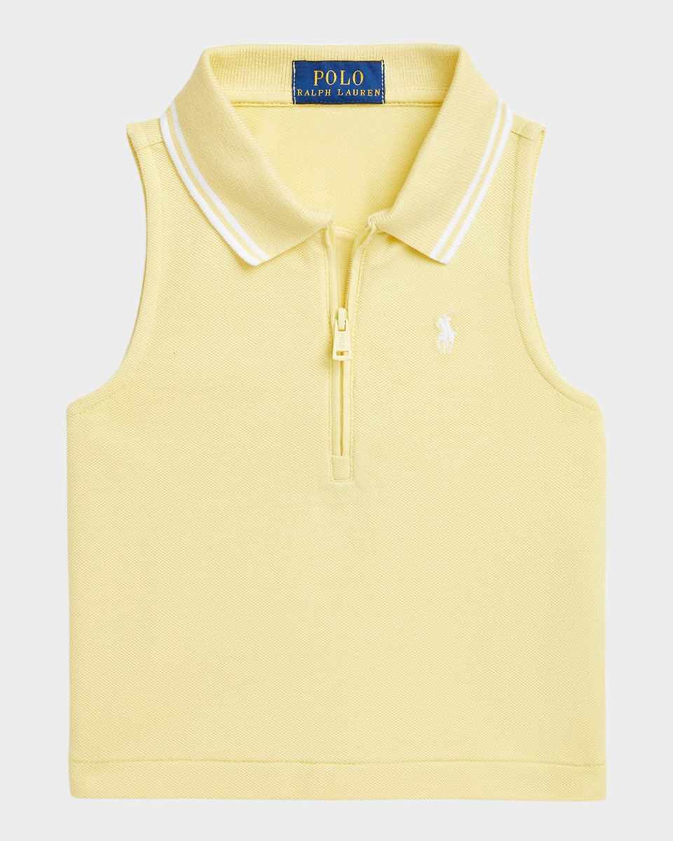 Girl's Sleeveless Mesh Polo Shirt, Size 2-